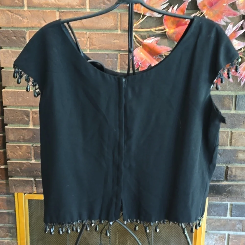 Miss Sun Valley by Morris Watkin - Black Women's Top with Beaded Trim - Picture 5 of 13